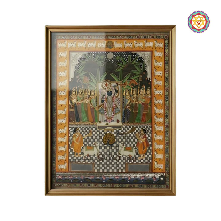 pichwai painting with gopikas and intricate cow border artwork