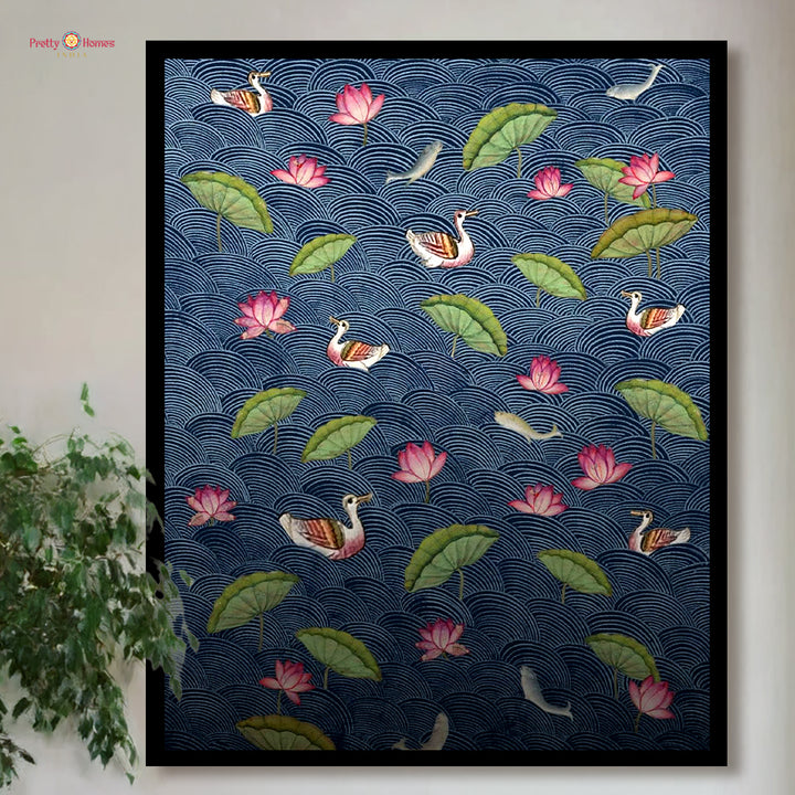 handpainted pichwai lotus pond artwork