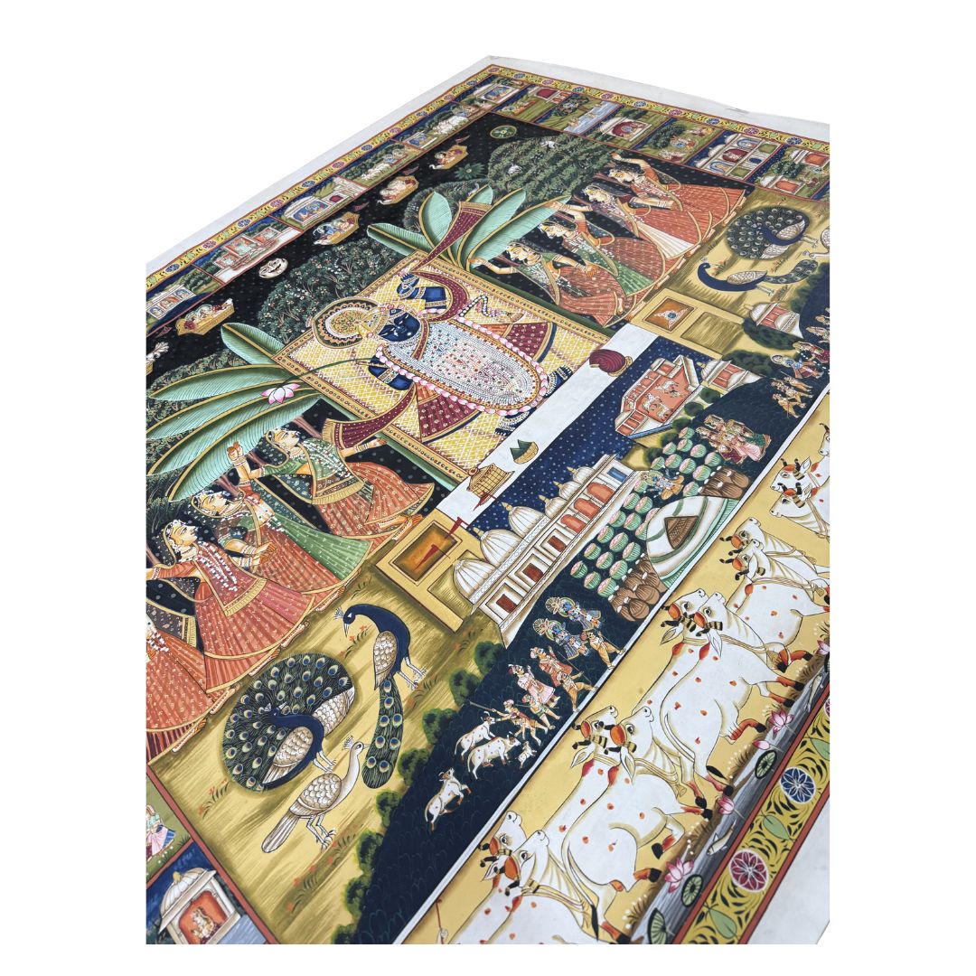 pichwai painting full moon scene with antique border