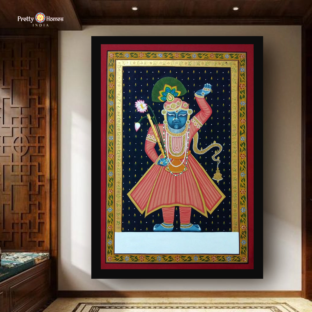 Handpainted Shrinathji Pichwai painting on cotton cloth