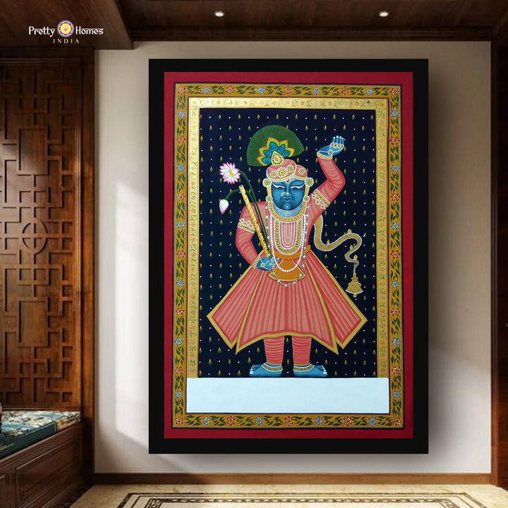 Handpainted Shrinathji Pichwai painting on cotton cloth