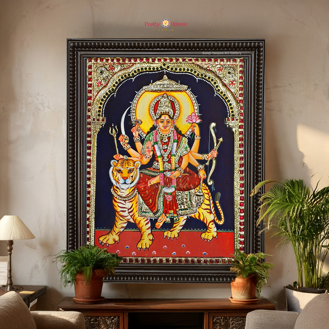 Hand painted Tanjore painting on teakwood with gold foil