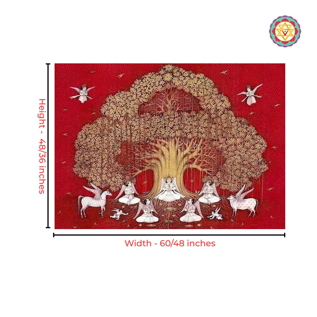 pichwai painting tree of life with gandharvas angels and unicorns
