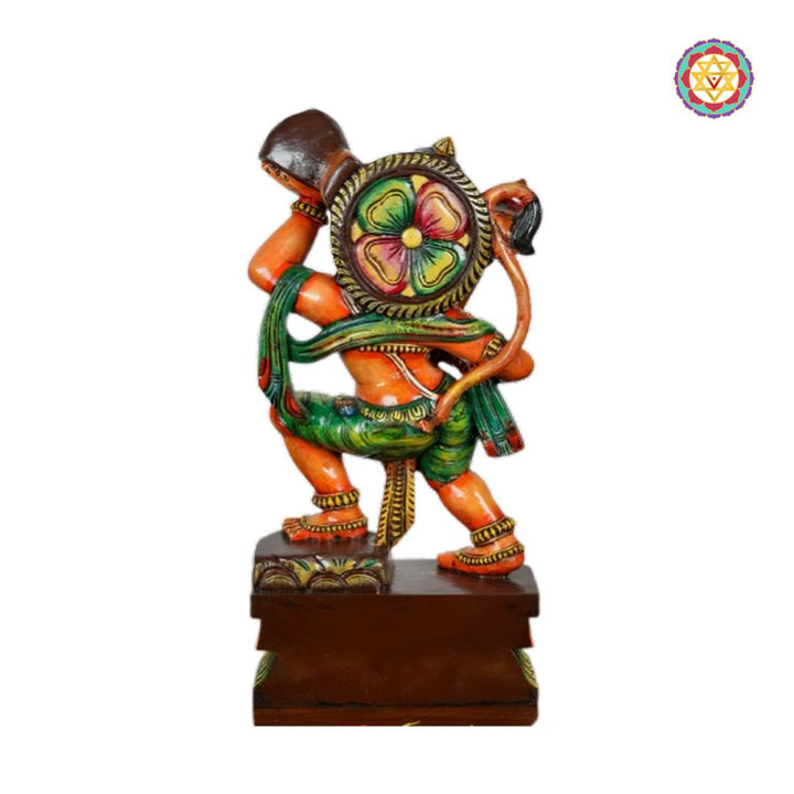 wooden statue decor veer hanuman multicolour carved artwork