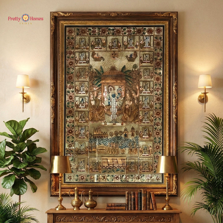 Heritage style large handpainted Pichwai painting of Shrinathji with antique finish wall art