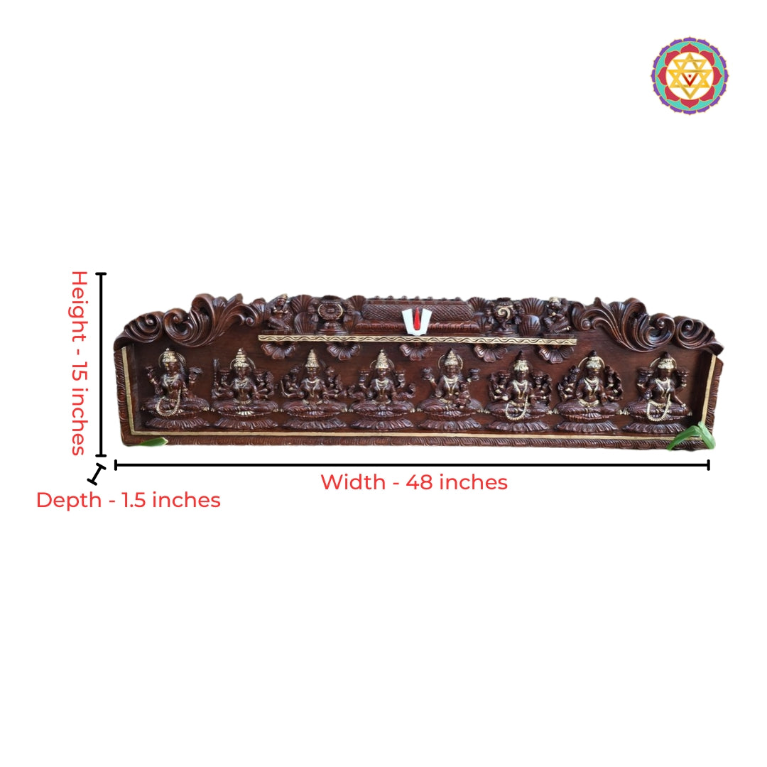 Full view of Ashtalakshmi gopuram-inspired wooden wall panel with temple artistry