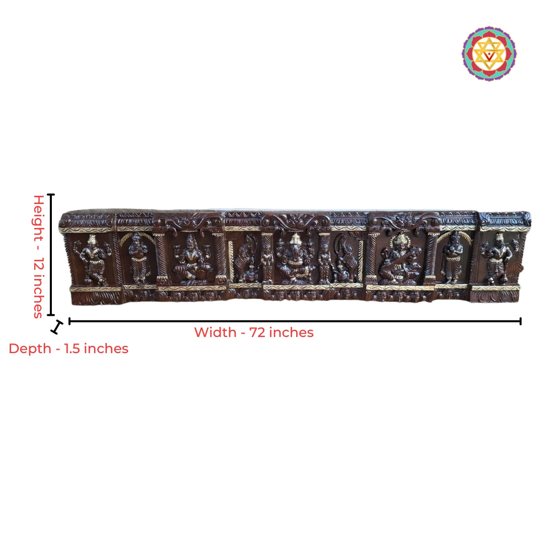 Full view of horizontal Gaja Ganesh wood panel with ornate heritage design
