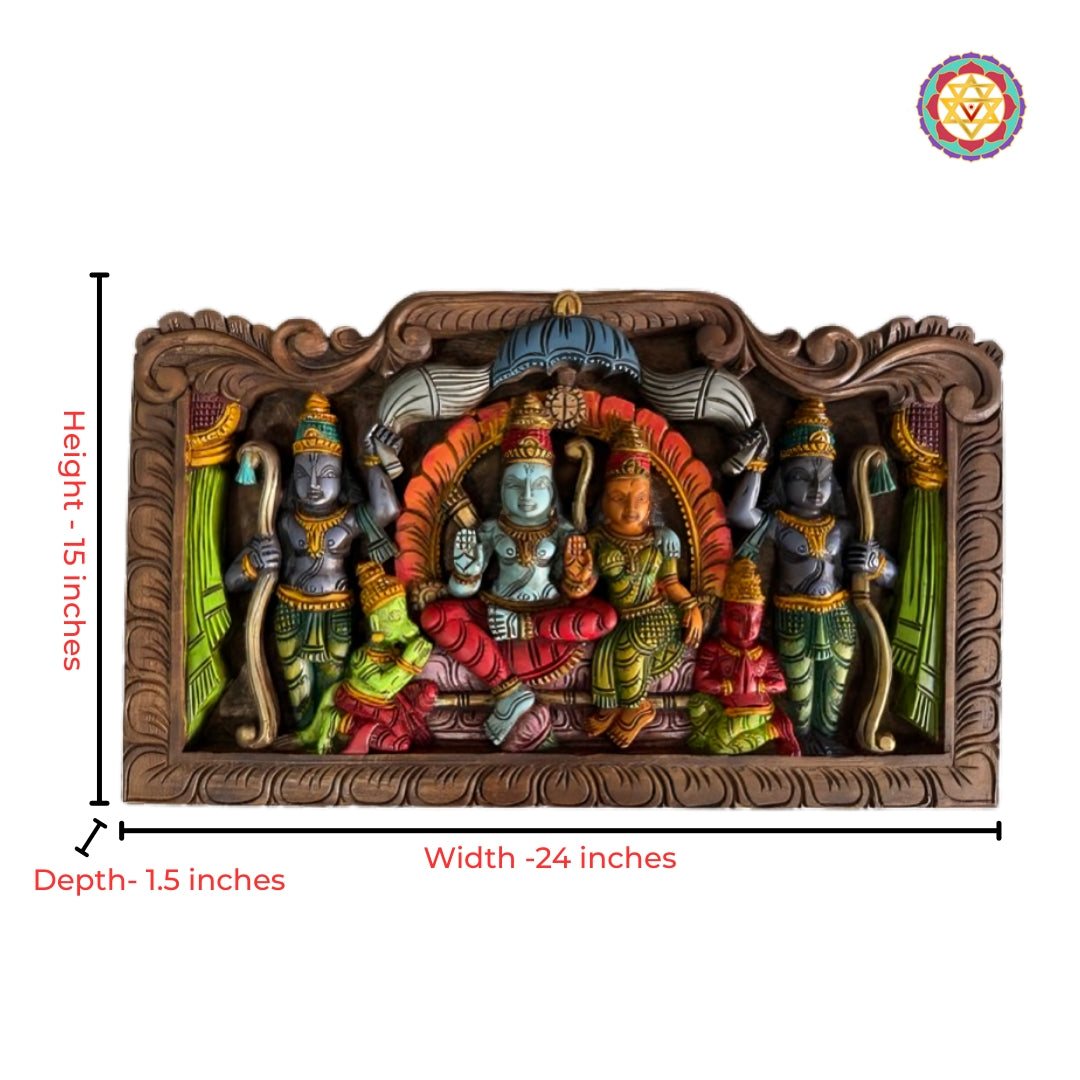 Wooden ram darbar statue pooja room spiritual wall panel