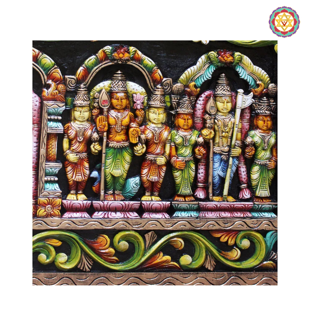 Intricate temple-style craftsmanship of Murugan wood carved wall art