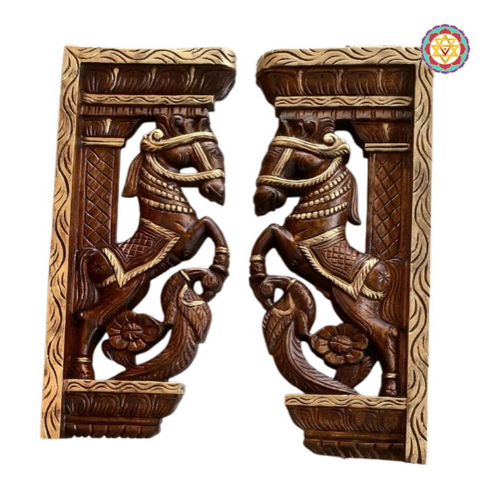 teak wood horse wall decor carving bracket