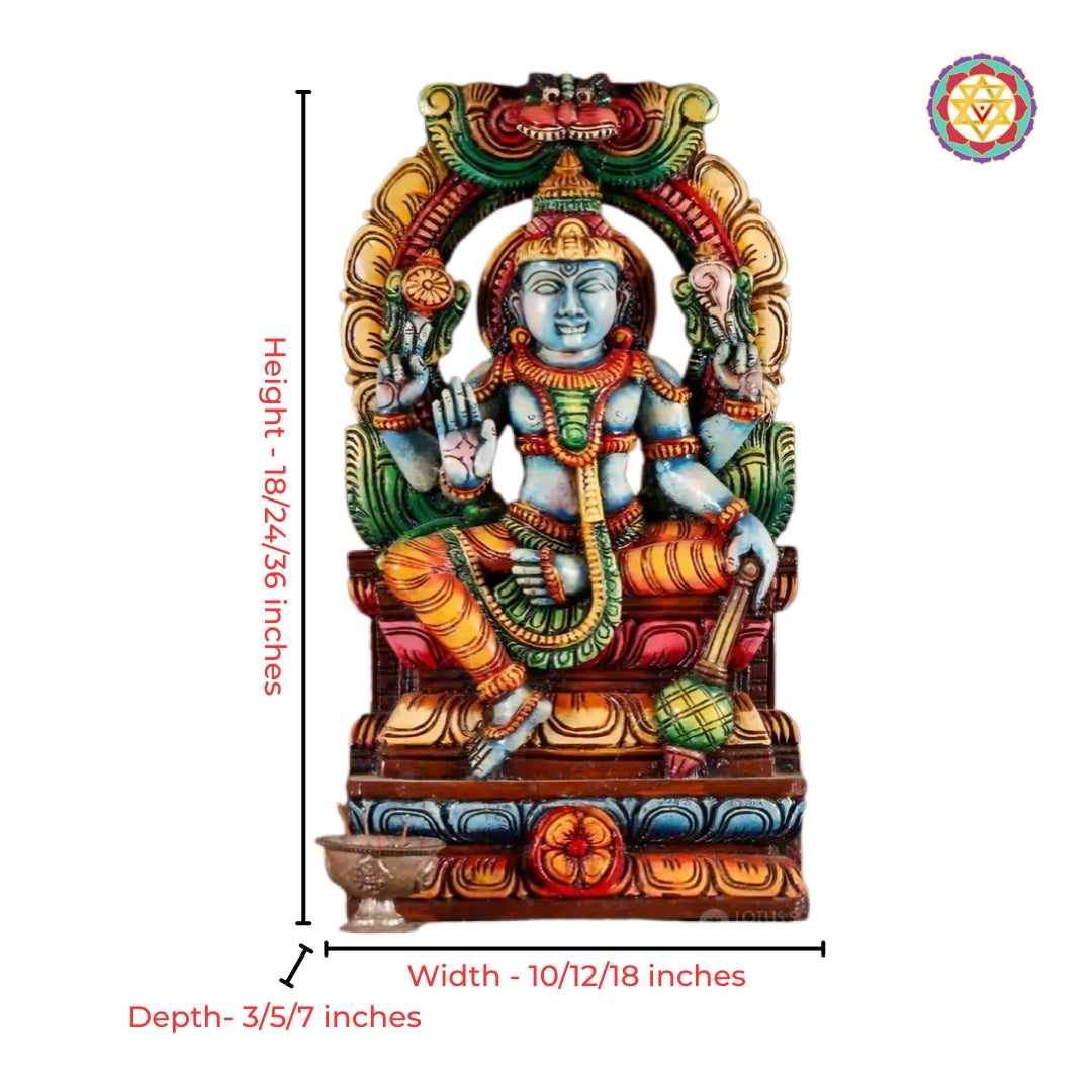 Multicolour Vagai Wood Vishnu Statue Tabletop and Wall Decor
