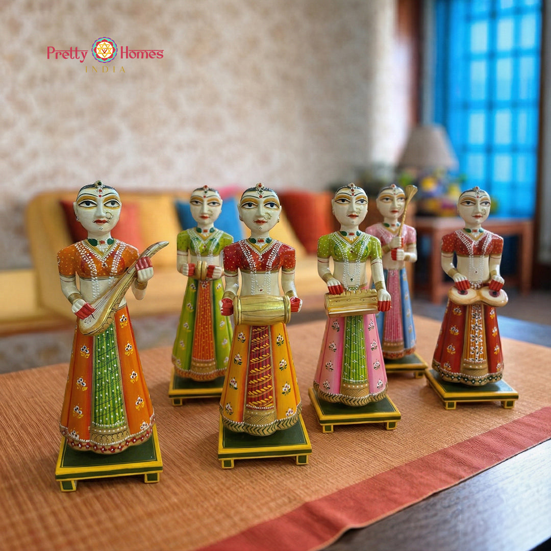 indian home decor wooden gangaur dolls figurine set
