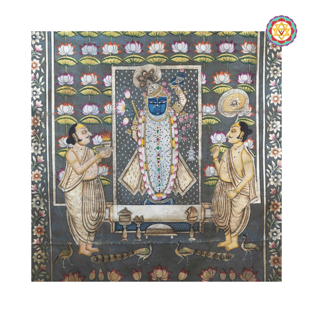 Detailed Nathdwara style artwork of Shrinathji with rich devotional expressions and heritage tones
