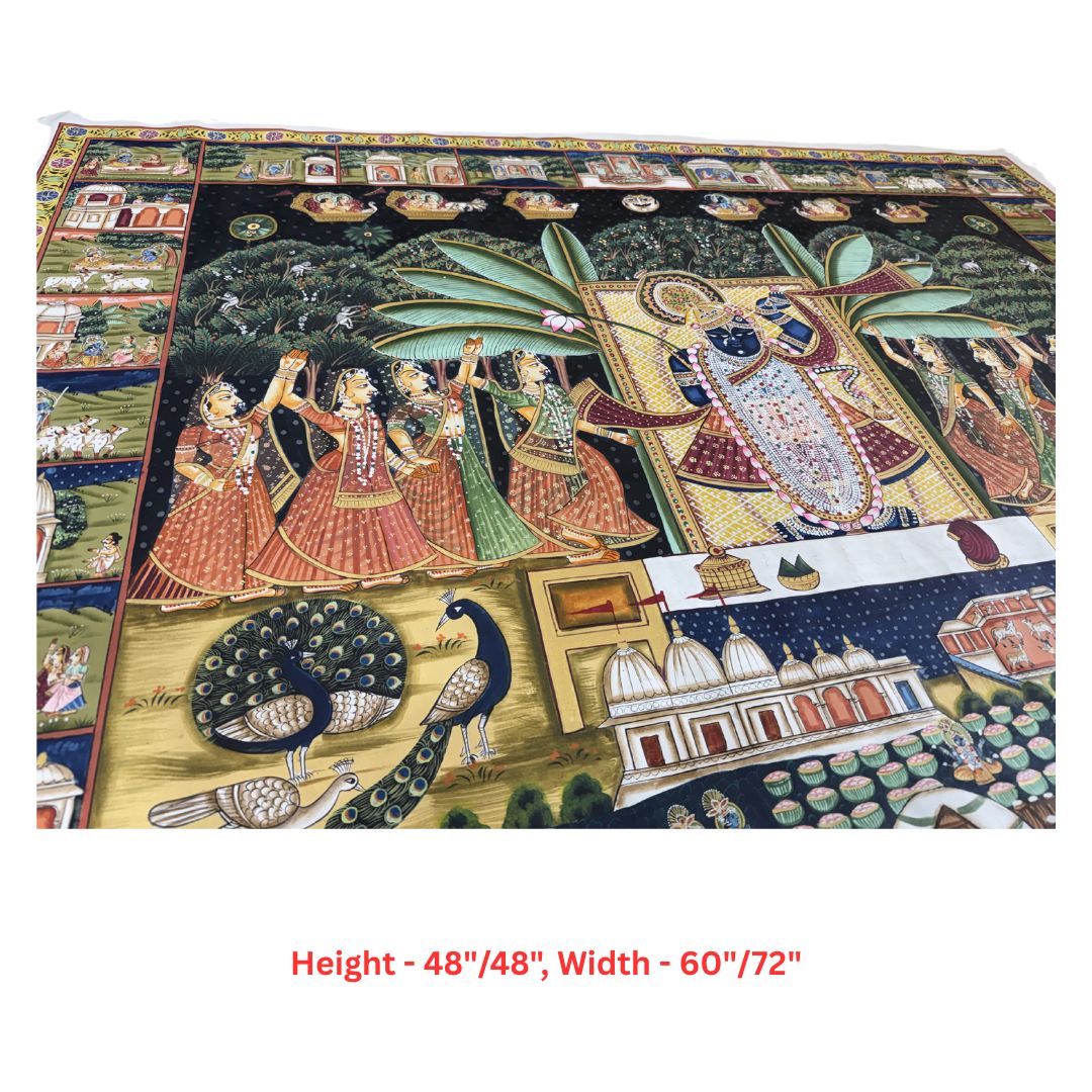 handpainted pichwai artwork antique style full moon scene