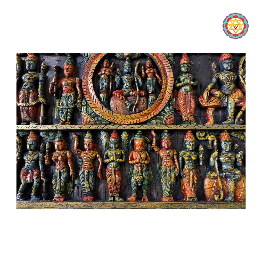 Multicolour Ramayana wood carving art panel