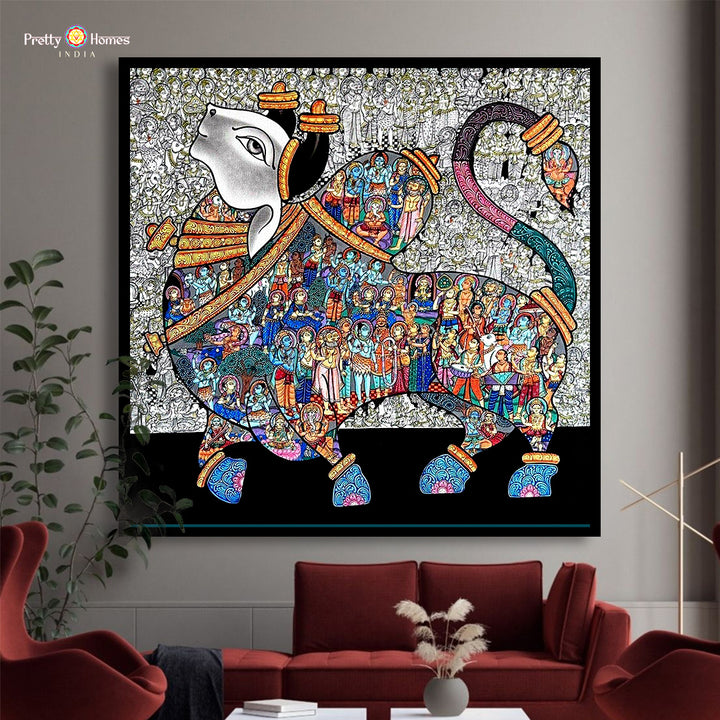 Handpainted Nandi Darshan Pichwai painting