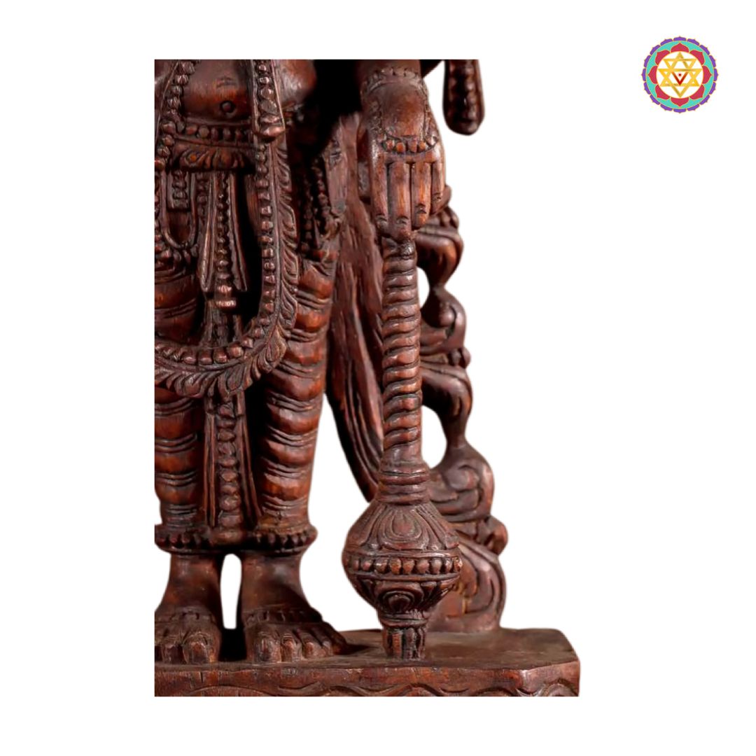 traditional wooden decor lord vishnu statue for pooja space
