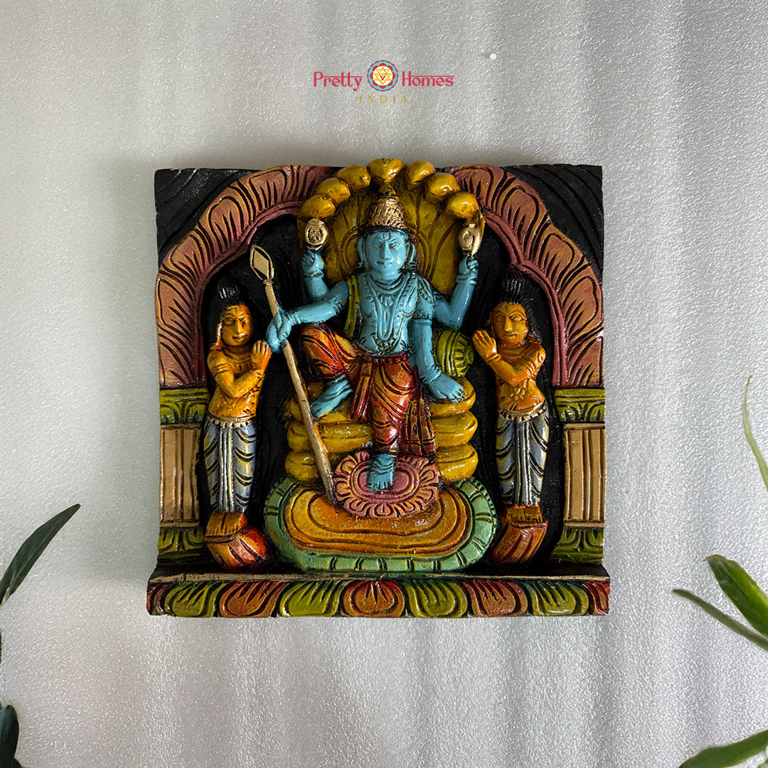 hand carved wooden vishnu wall frame