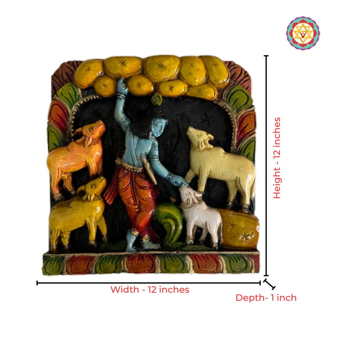 wooden krishna govinda god idol wall decor