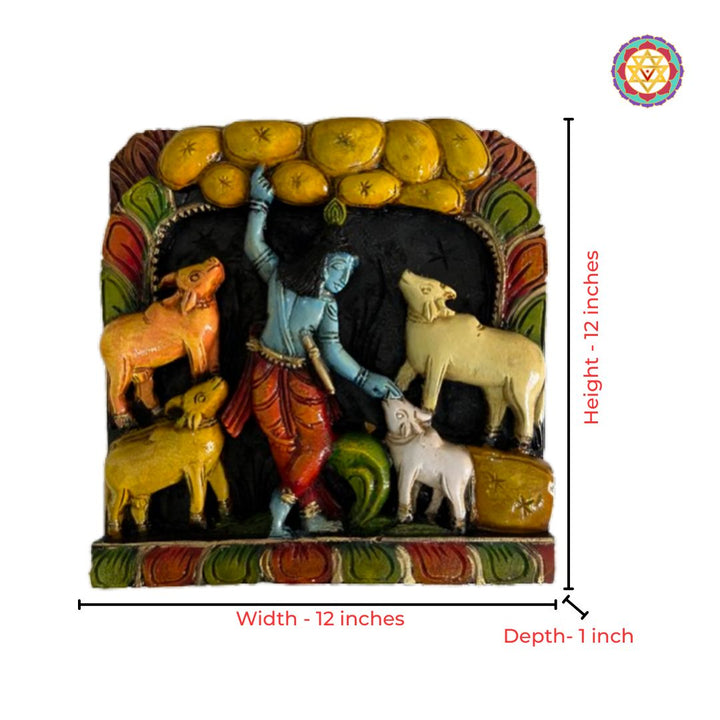 wooden krishna govinda god idol wall decor
