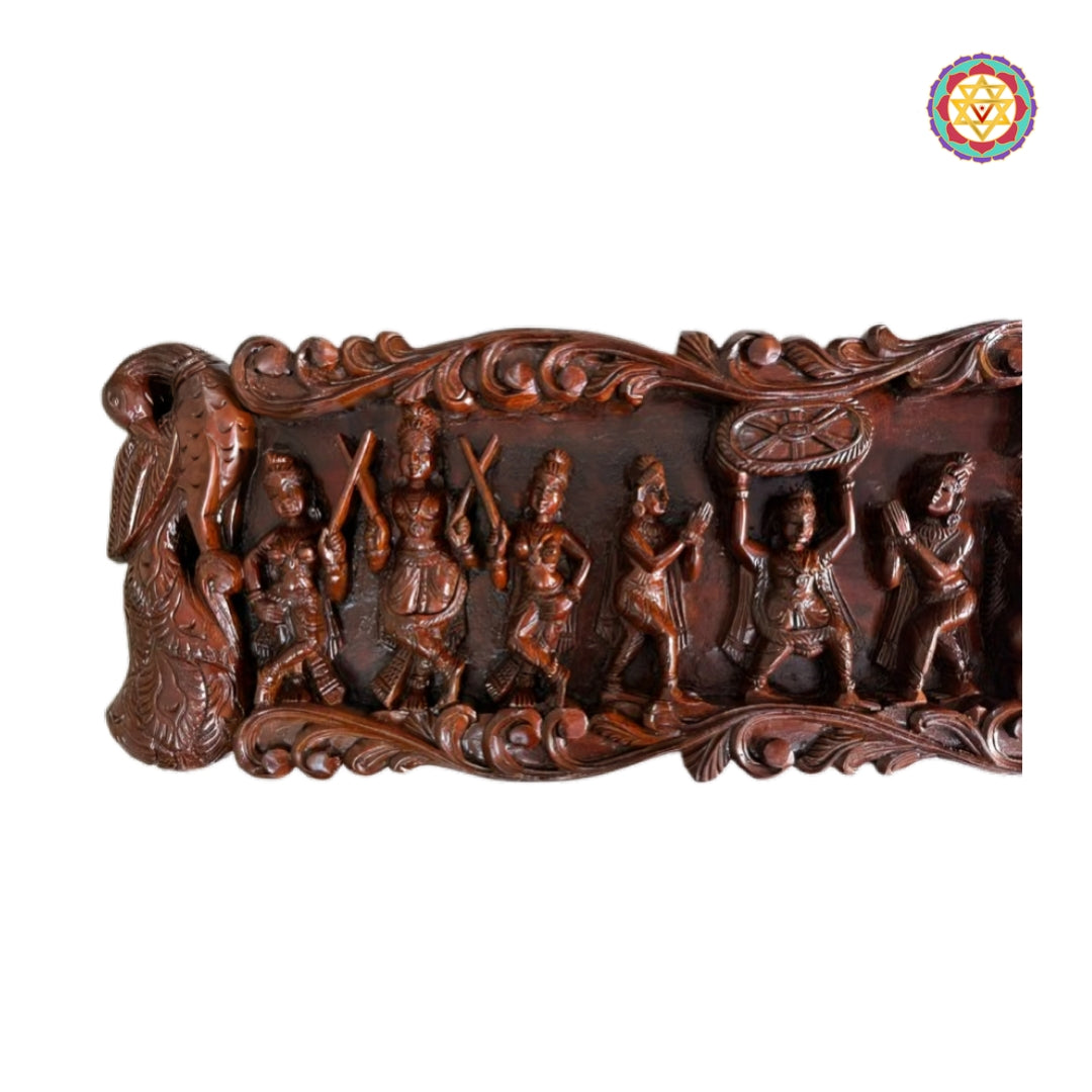 traditional krishna leela wooden wall decor panel