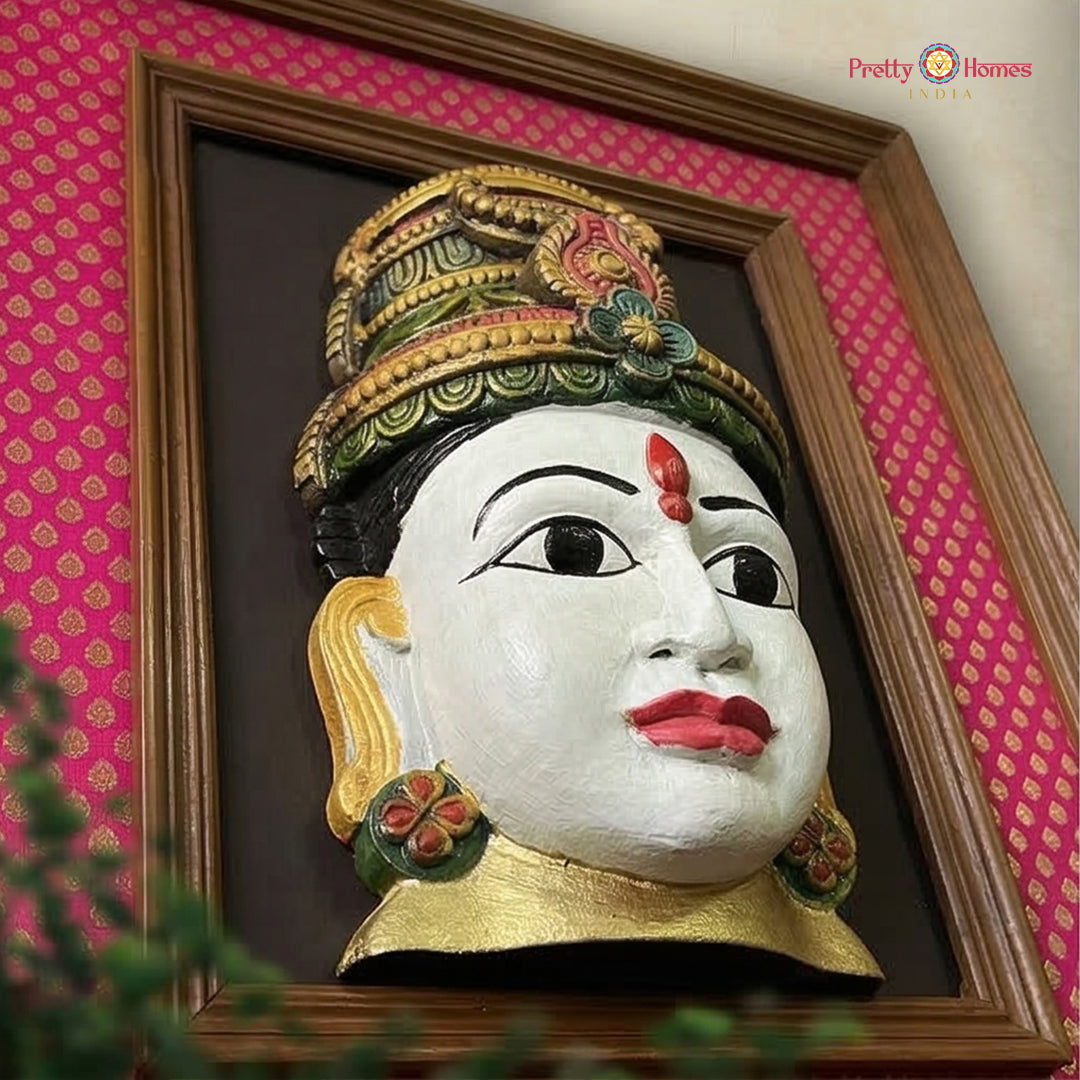 wooden lakshmi wall hanging with intricate hand carving