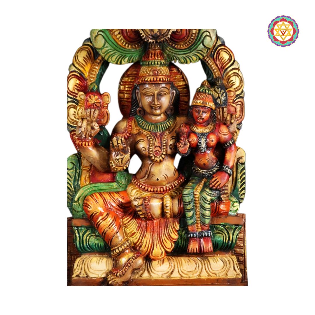 wooden statue lakshmi narayan seated traditional sculpture for pooja