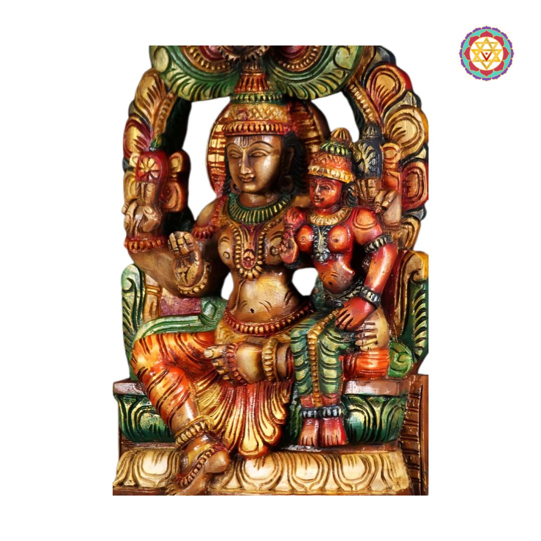 traditional wooden decor lakshmi narayan statue with prabhavali