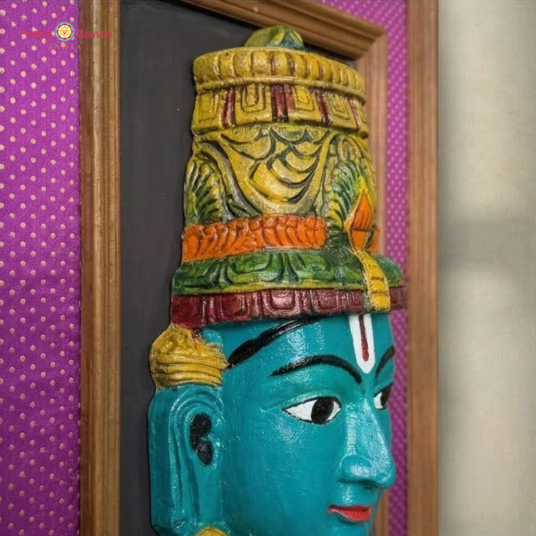 lakshmi wall decor wooden carved face with silk background