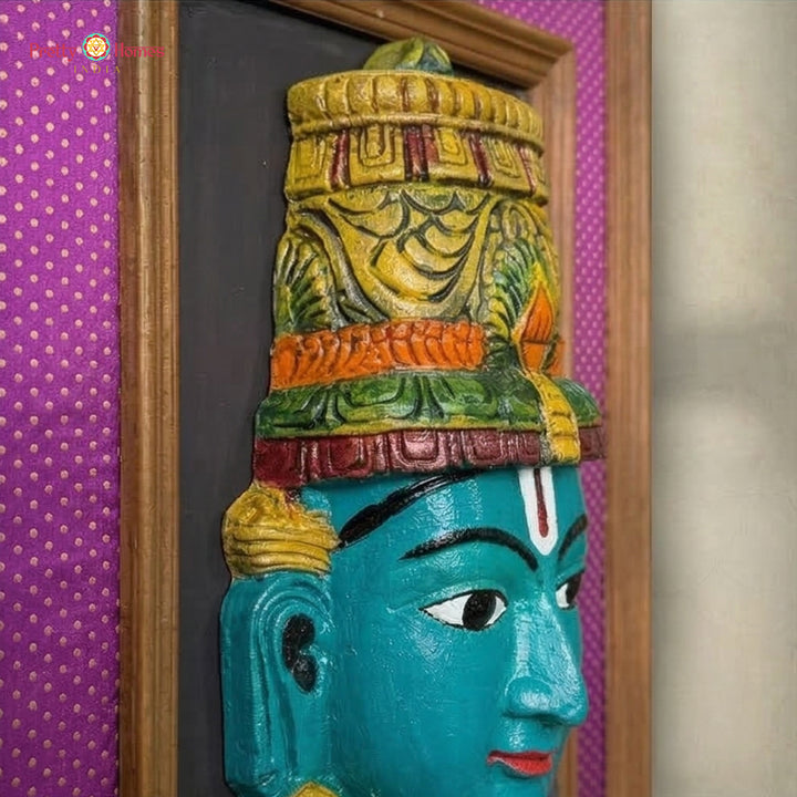 lakshmi wall decor wooden carved face with silk background