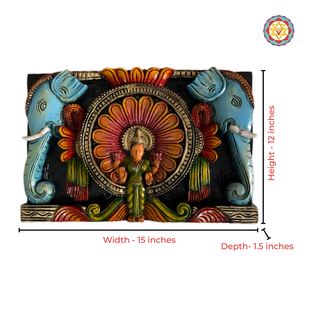 goddess lakshmi wood wall art with elephants