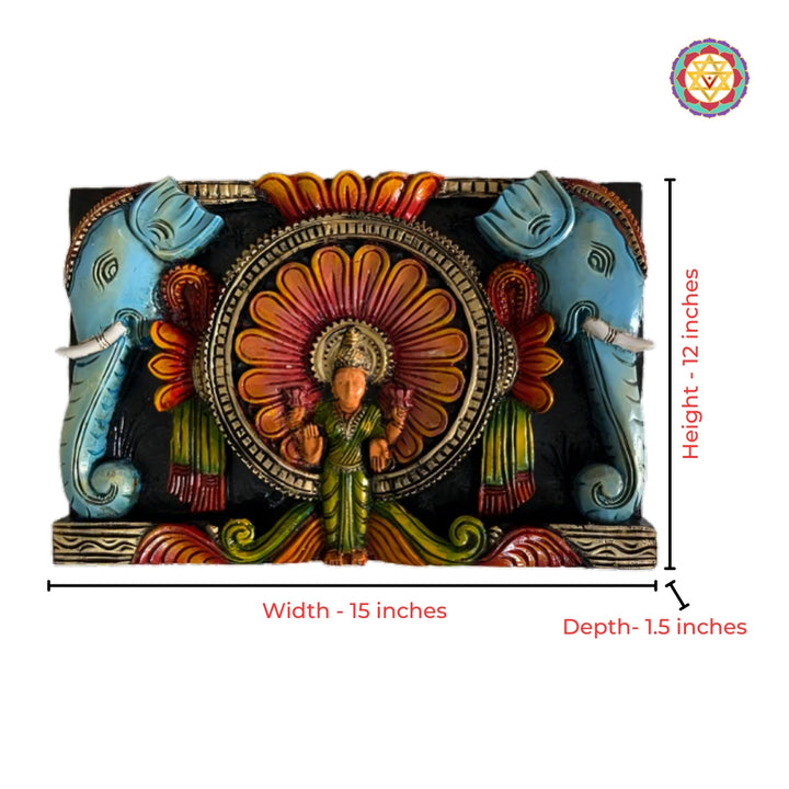 goddess lakshmi wood wall art with elephants