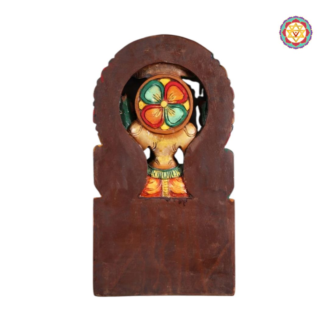 lakshmi narayan wooden statue with ornate prabhavali carving