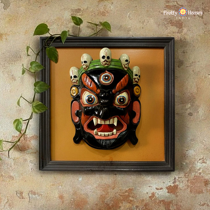 large bhairava wall mask framed wooden décor