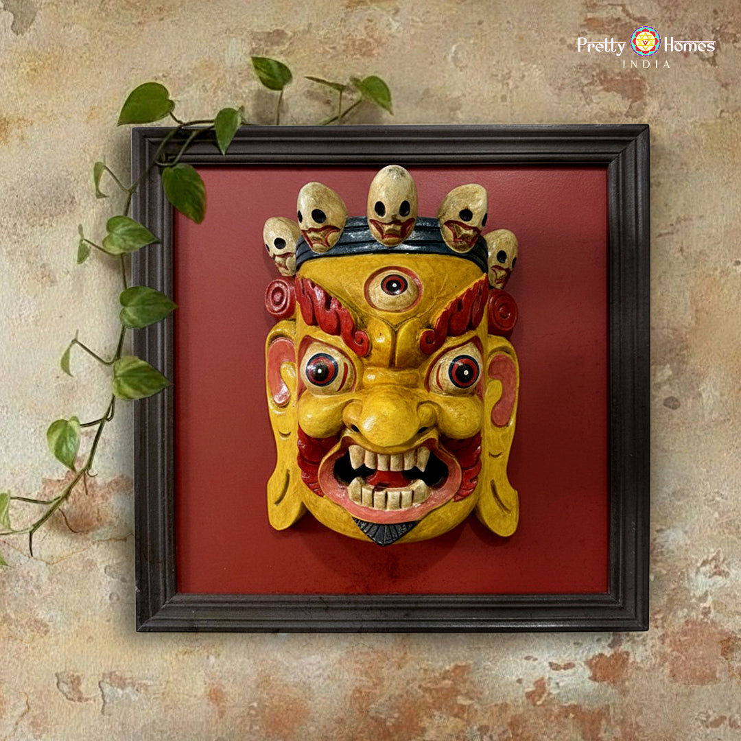 large wooden bhairava wall mask handcrafted décor