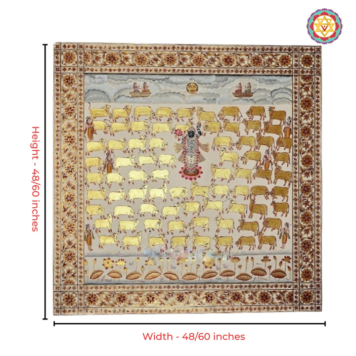 Close-up view of Shrinathji spiritual pichwai artwork with intricate detailing