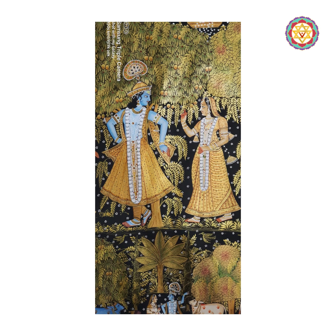 Pichwai Art Black Krishna with Gopikas Forest Scene