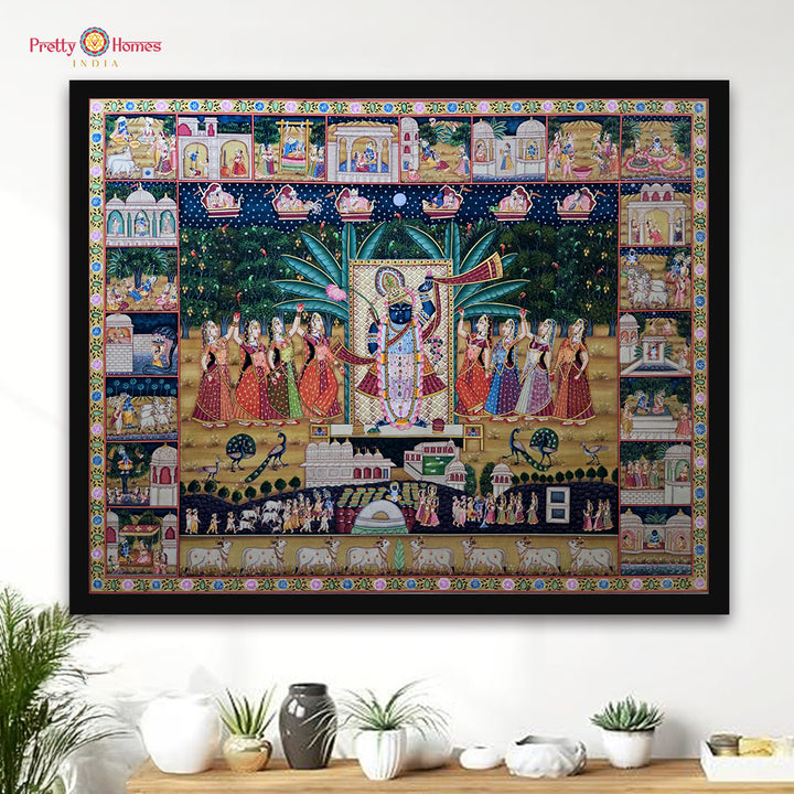 Large Sharad Swaroop Shrinathji Pichwai with gopikas and sacred cows