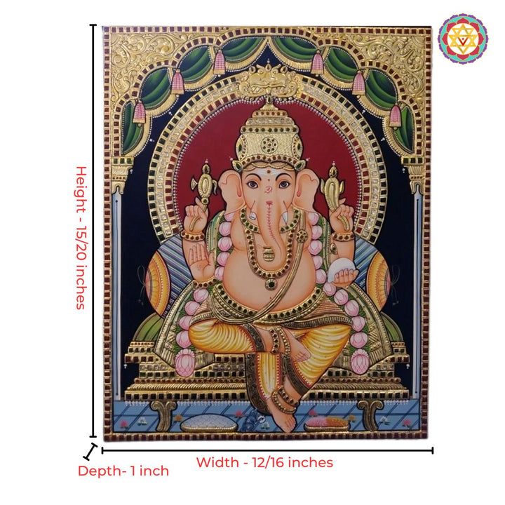 Lord ganesha tanjore painting with 22 carat gold foil.