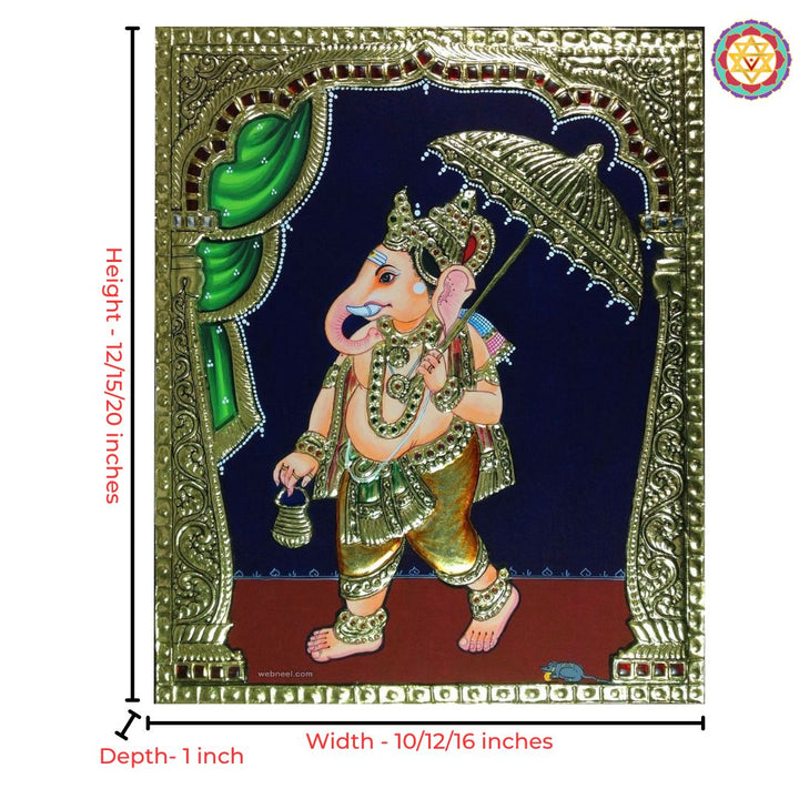 Lord ganesha tanjore painting with authentic 22-carat gold foil.