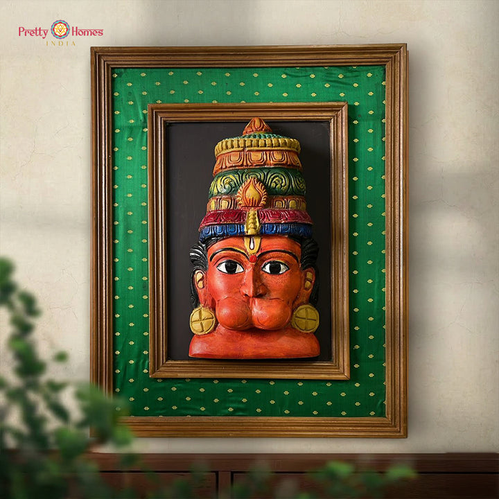 lord hanuman wooden face wall hanging traditional frame decor