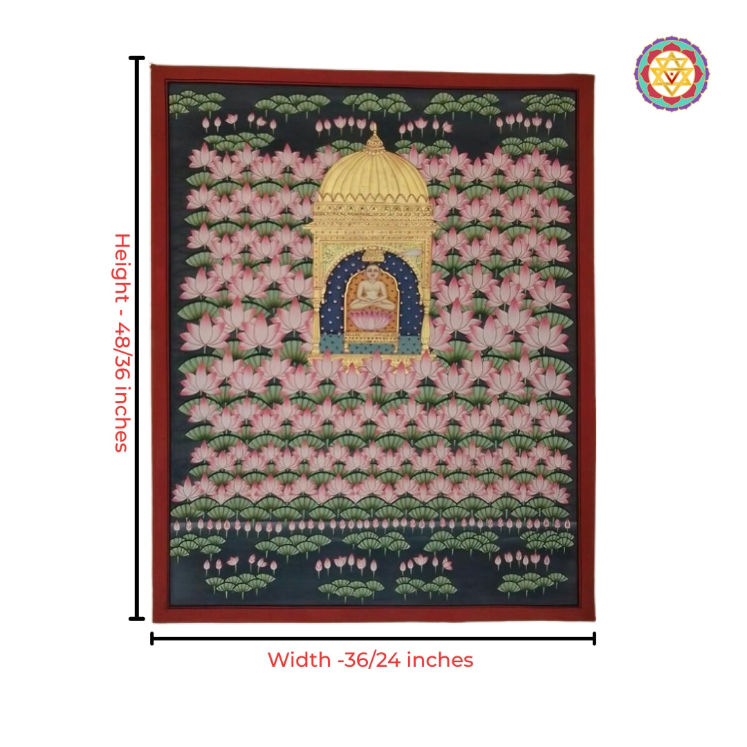 Lord Mahavira lotus Pichwai painting devotional decor