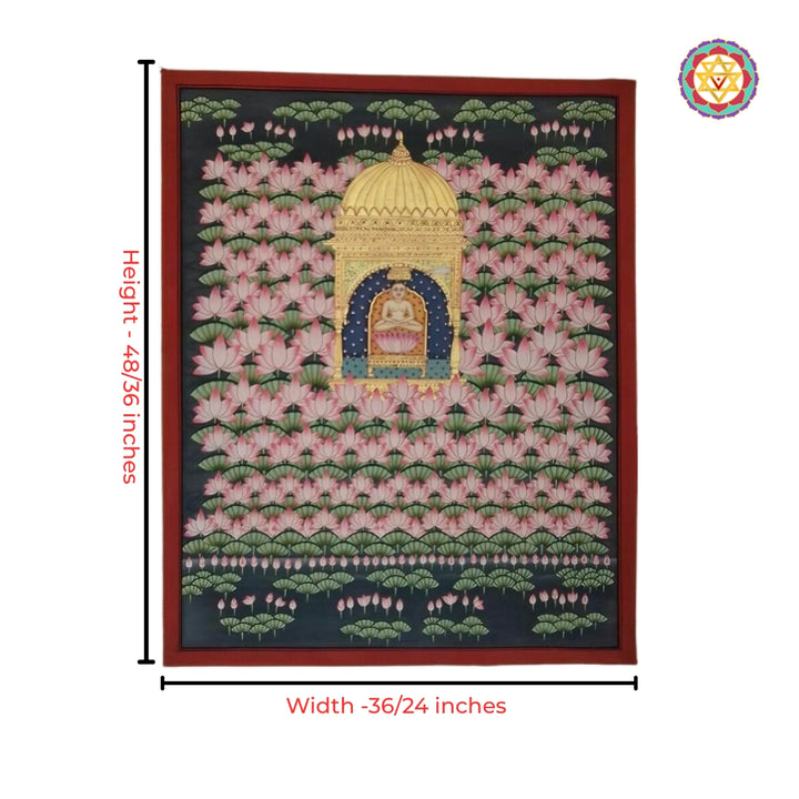 Lord Mahavira lotus Pichwai painting devotional decor