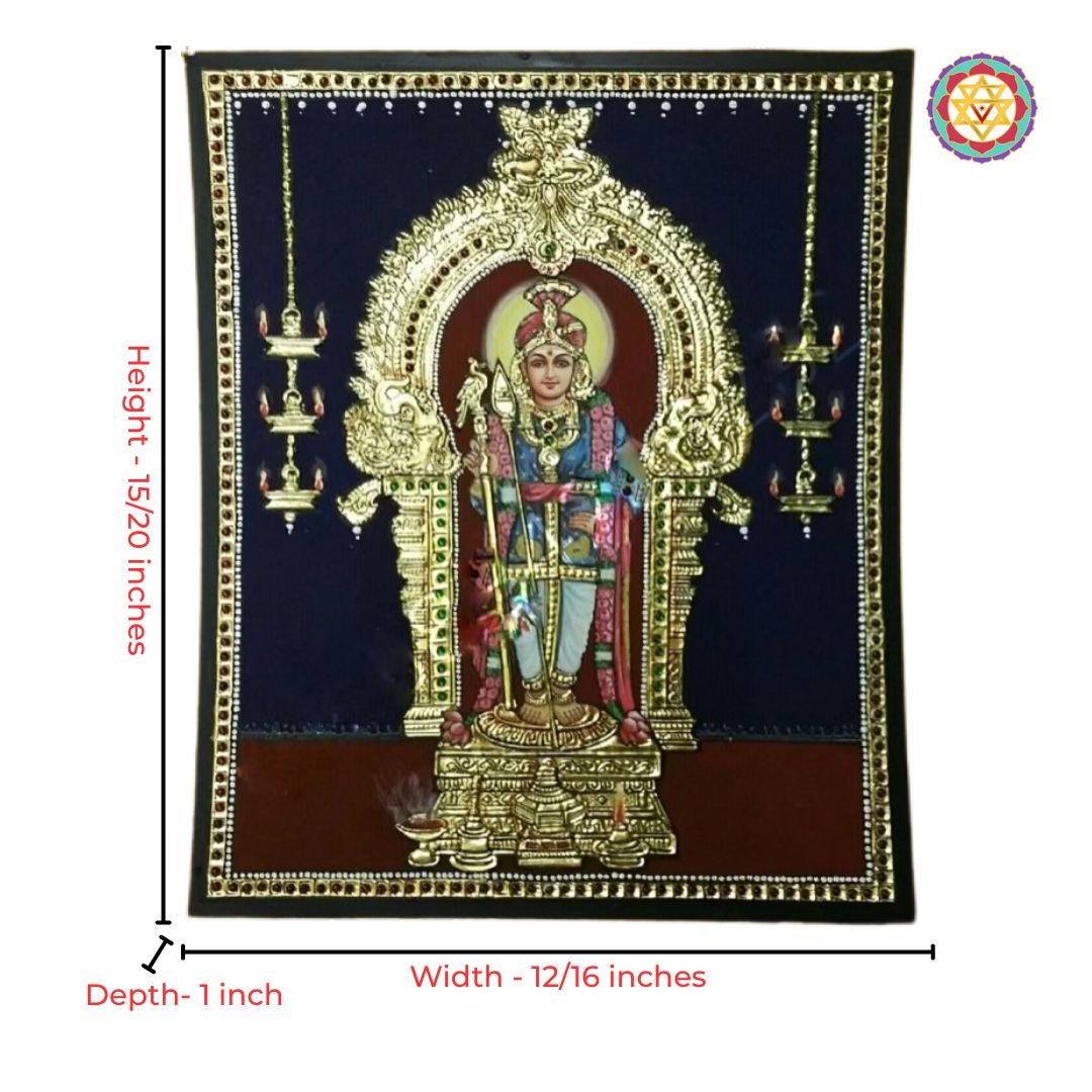 Lord Murugan Tanjore art on teakwood with gold foil