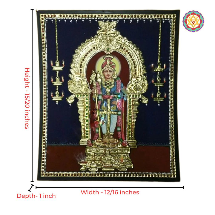 Lord Murugan Tanjore art on teakwood with gold foil