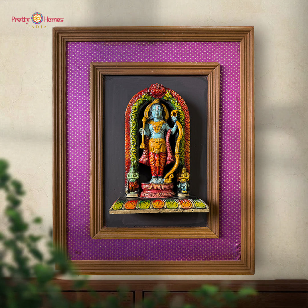 lord ram ayodhya wooden wall hanging with golden frame
