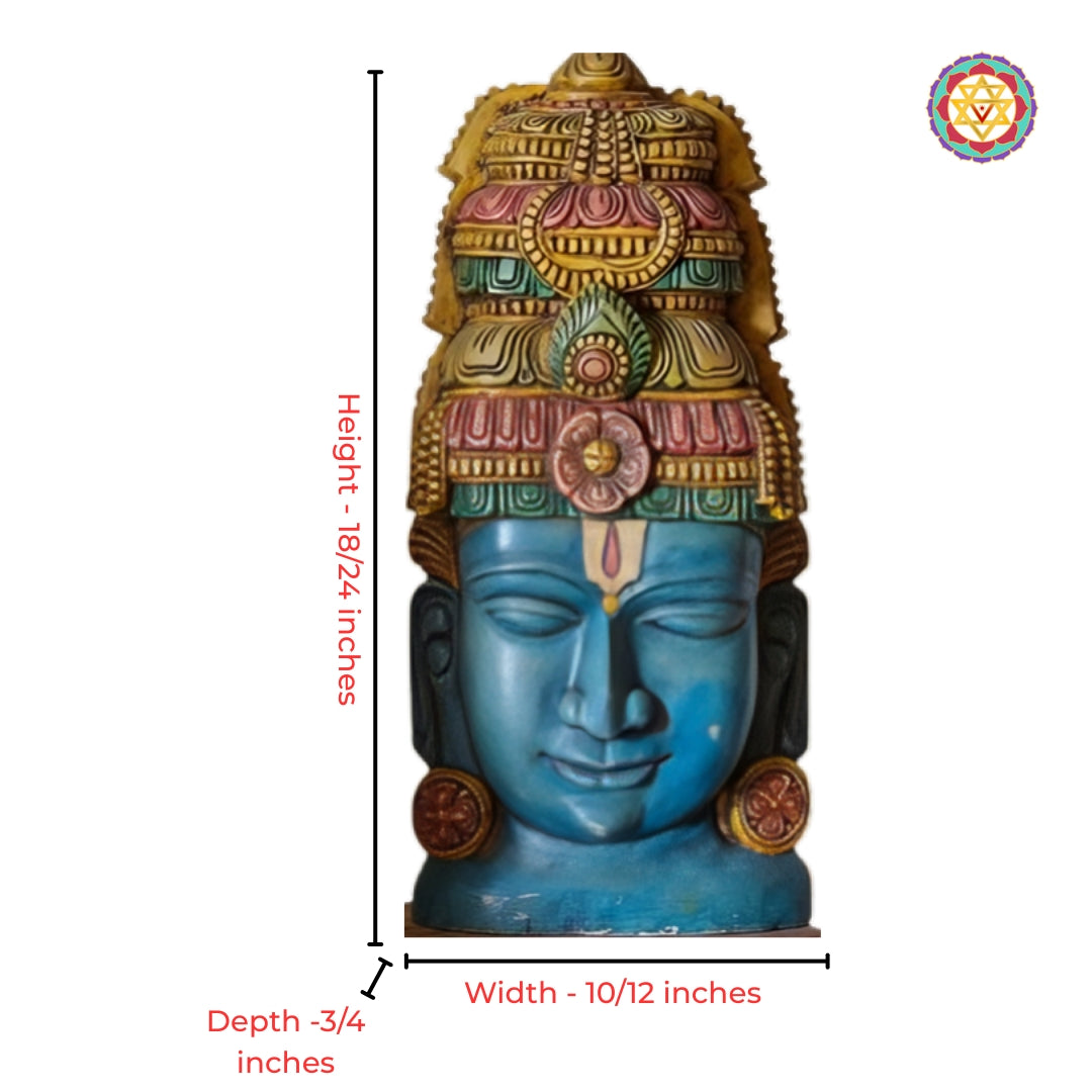 Full view of traditional Vishnu wooden tabletop sculpture with fine carving