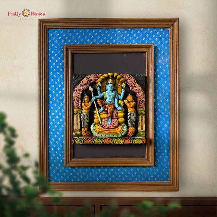 lord vishnu wooden wall hanging with devotees carved panel
