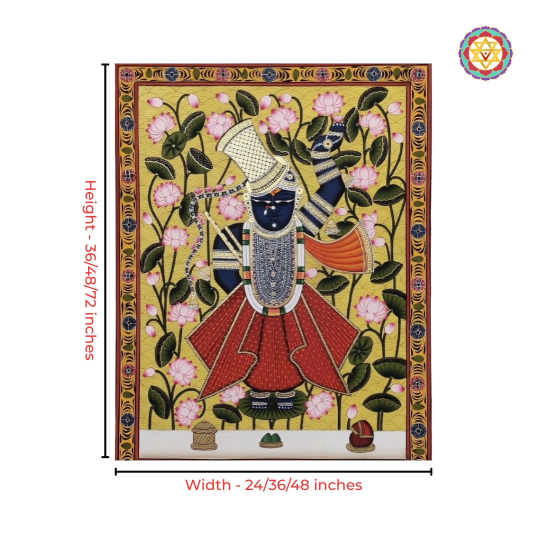 Traditional lotus-themed Shrinathji spiritual wall painting