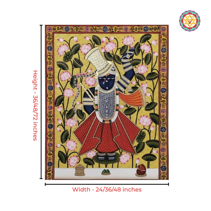 Traditional lotus-themed Shrinathji spiritual wall painting